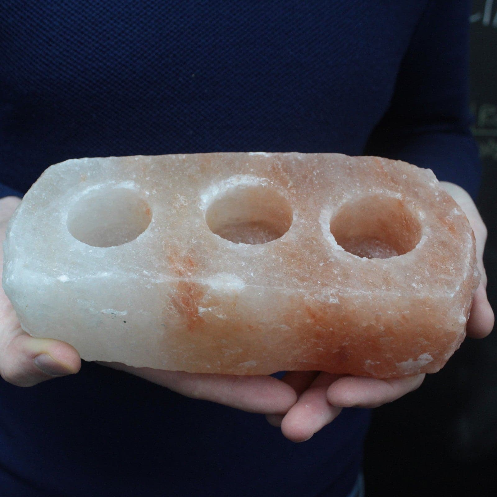 Natural Salt Candle Holder - 3 holes - best price from Maltashopper.com QSALT-45