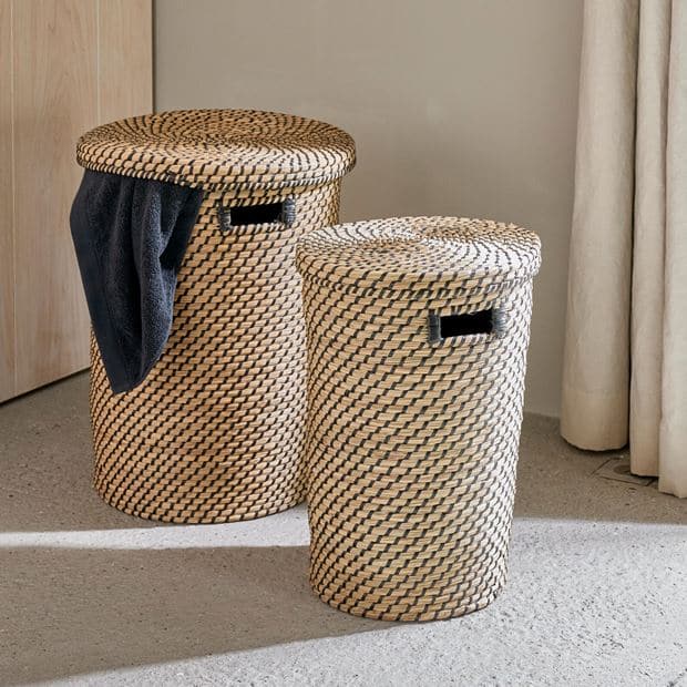 SAMOURAI Laundry basket with lid black, natural H 58 cm - Ø 40 cm - best price from Maltashopper.com CS668360