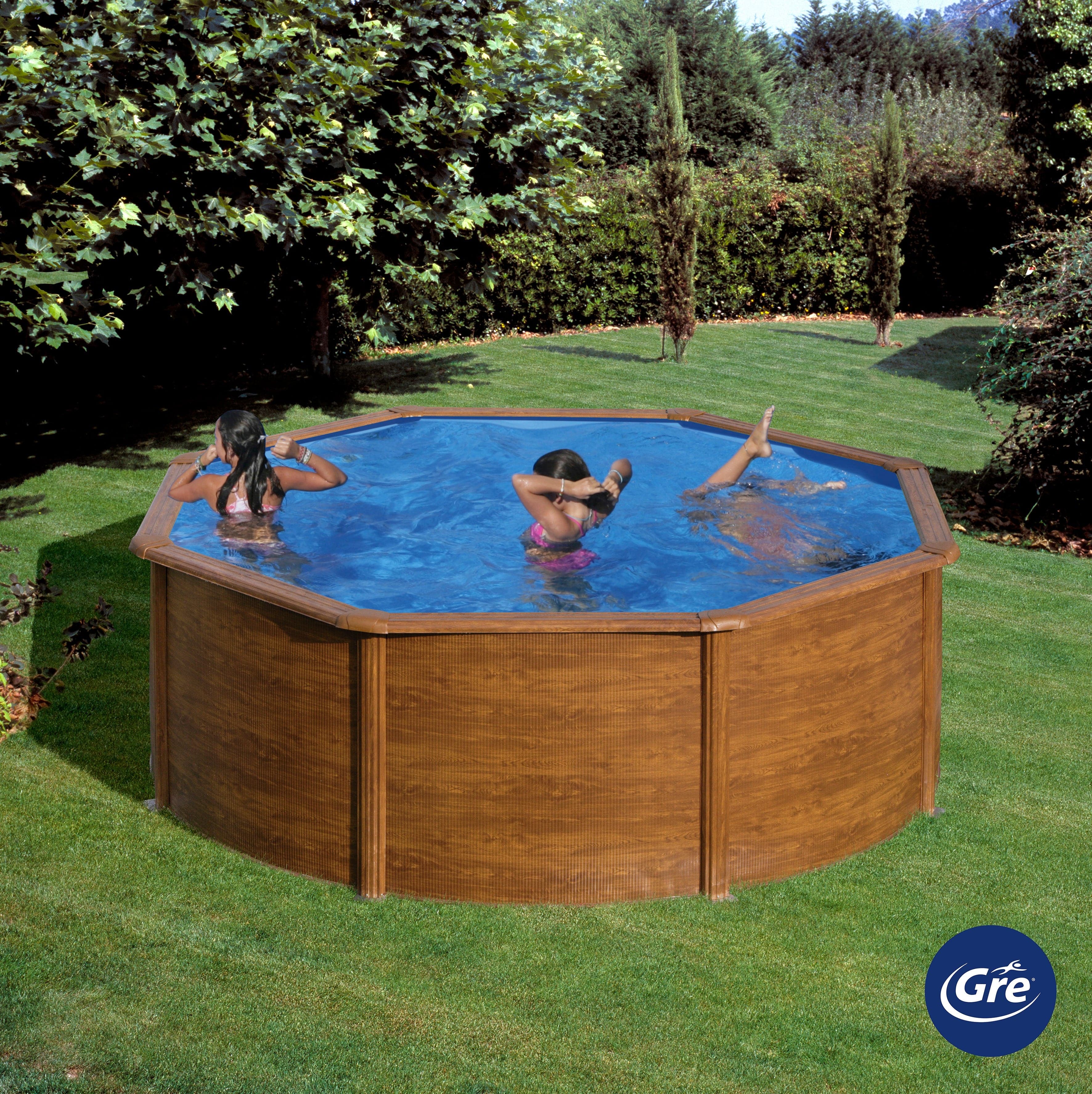 ROUND SWIMMING POOL WITH WOODEN DECORATION DIAM. 350 H 120 WITH SAND FILTER