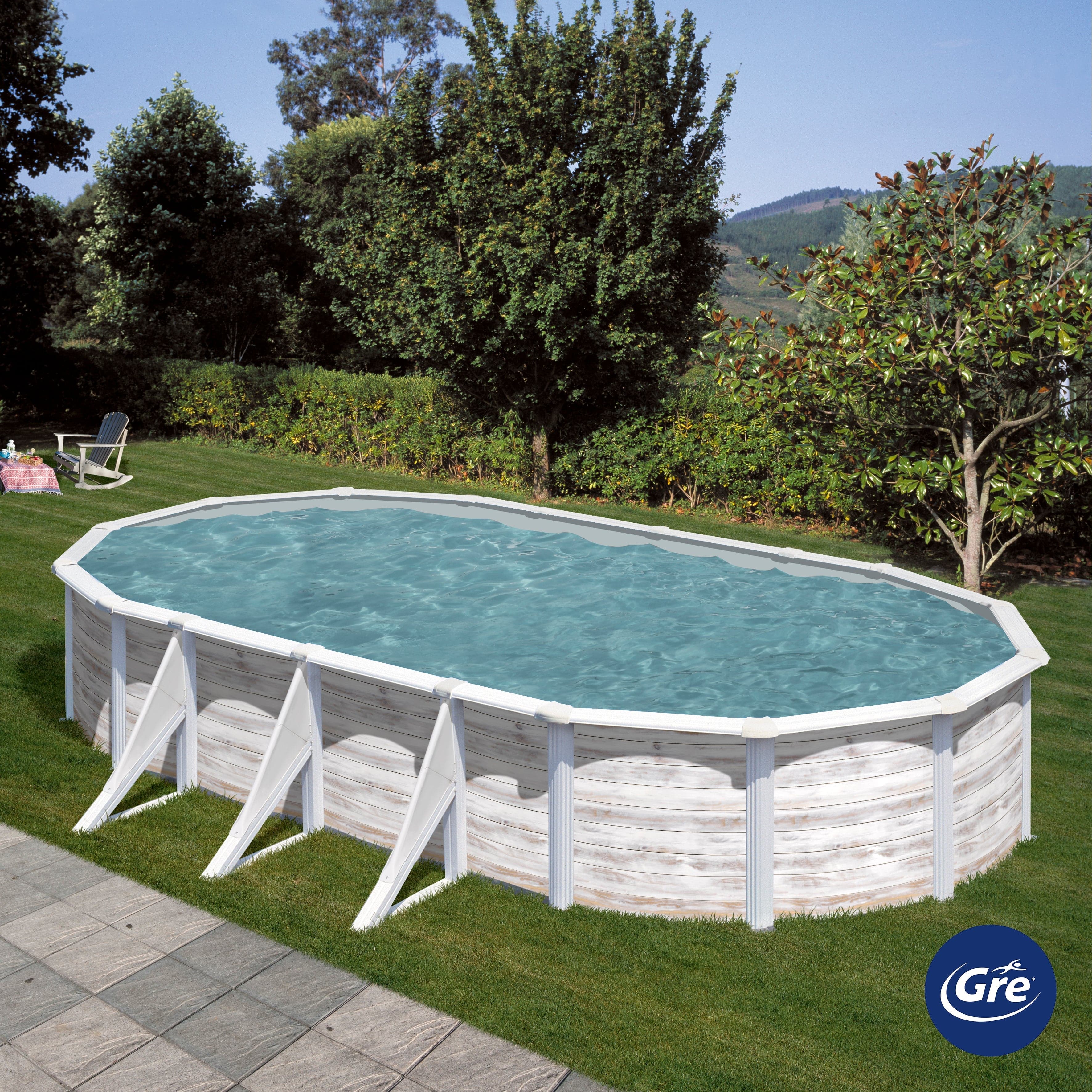 OVAL STEEL SWIMMING POOL NORDIC DECORATION 730X375 H 120 WITH SAND FILTER - Premium Above Ground Pools from Bricocenter - Just €3910.99! Shop now at Maltashopper.com