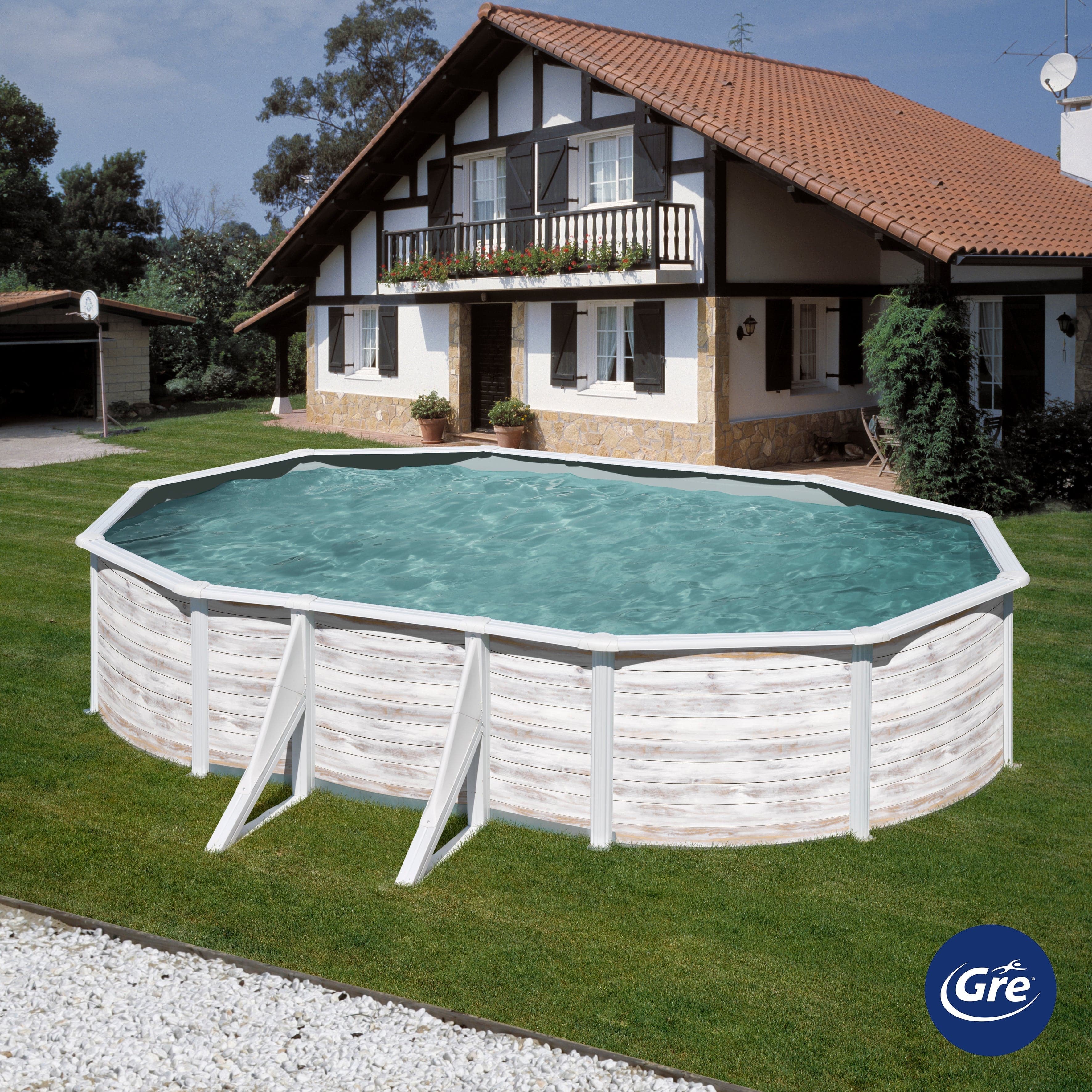 OVAL STEEL SWIMMING POOL NORDIC DECORATION 610X375 H 120 WITH SAND FILTER