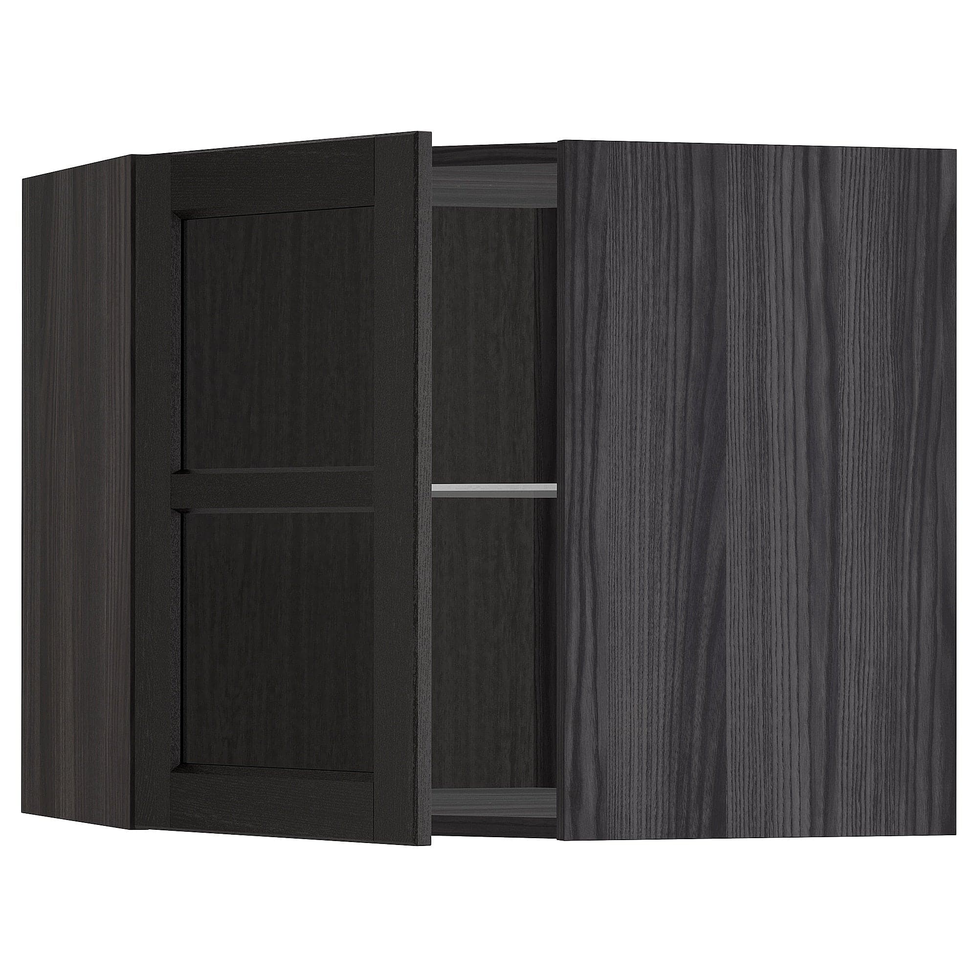 Ikea METOD - Corner wall cab w shelves/glass dr, white/Lerhyttan black stained ,