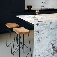 TEAK Black bar stool, natural H 75 x W 40 x D 30 cm - best price from Maltashopper.com CS643461
