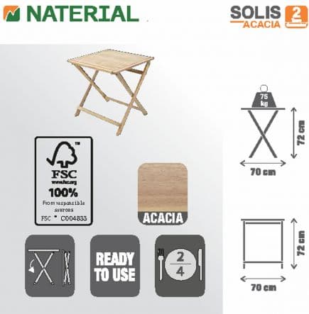 SOLIS NATIERAL - Folding Table 2-seater Square Wood Acacia 70x70xh72 - best price from Maltashopper.com BR500011196