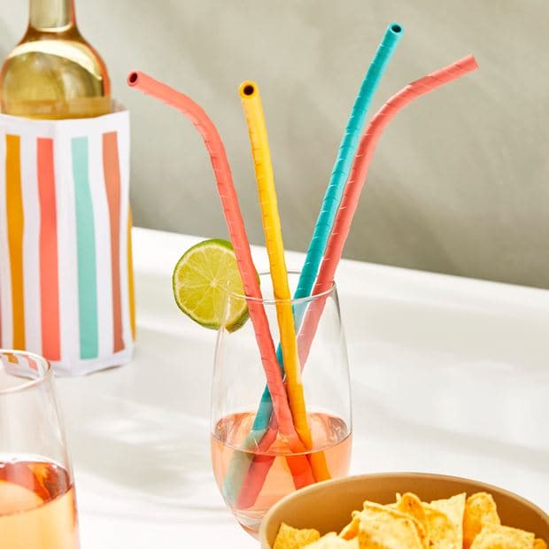 Casa MADRAS Set of 4 reusable straws mix of 4 colors orange, yellow, blue, pink H 1.3 x W 10 x L 23 cm