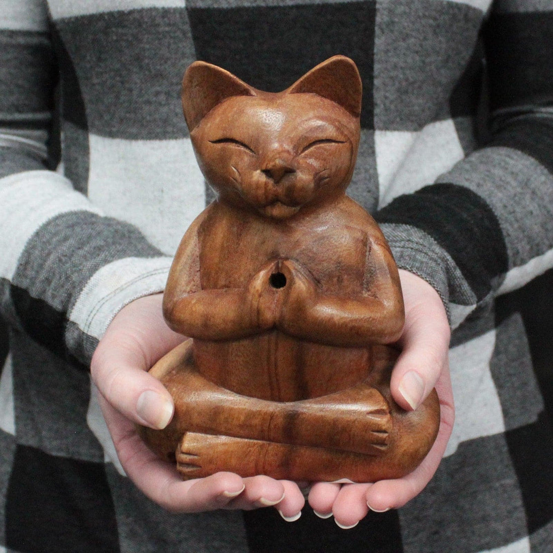 Wooden Carved Incense Burners - Lrg Yoga Cat - best price from Maltashopper.com CWIB-04