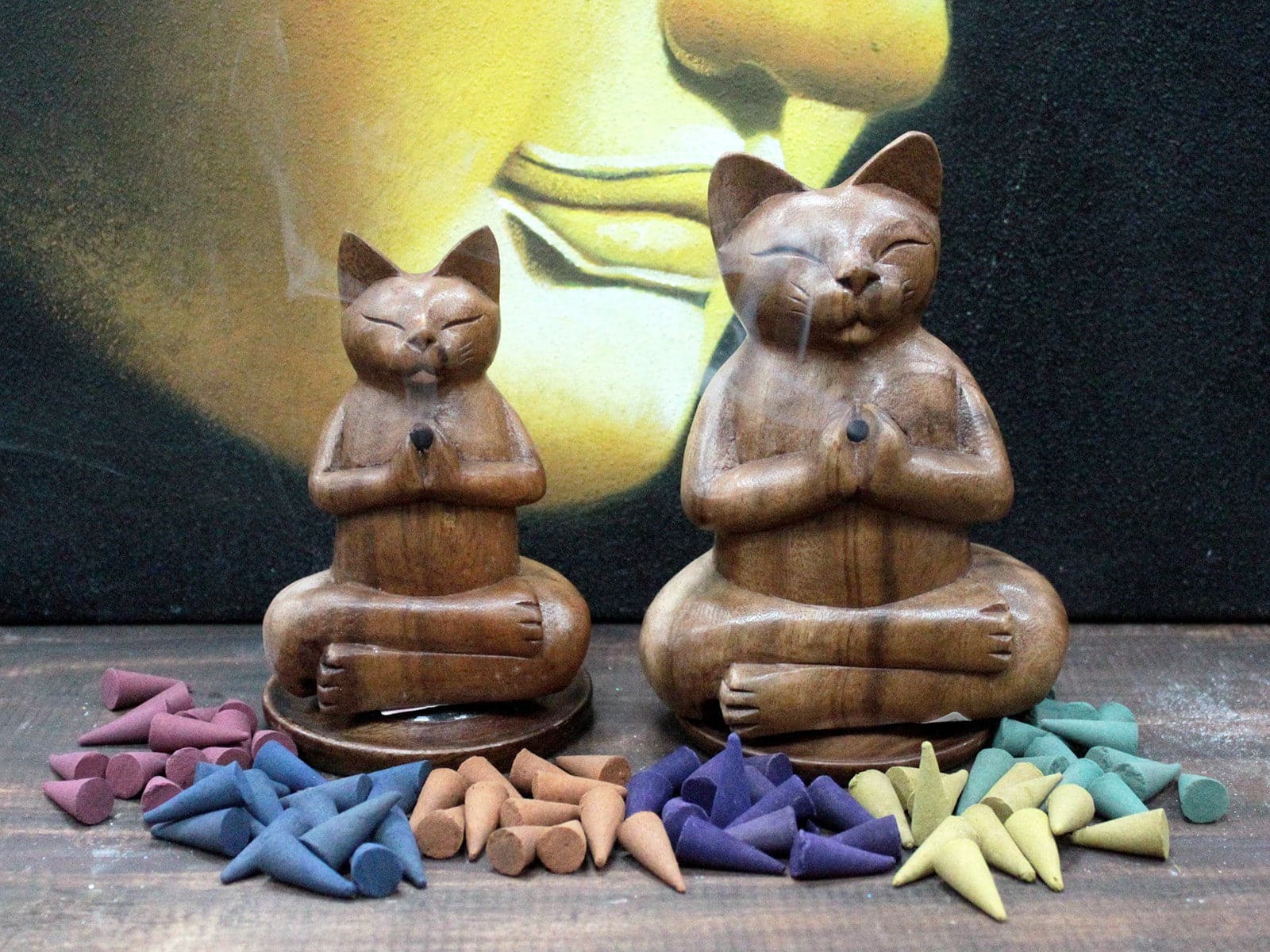 Wooden Carved Incense Burners - Lrg Yoga Cat - best price from Maltashopper.com CWIB-04