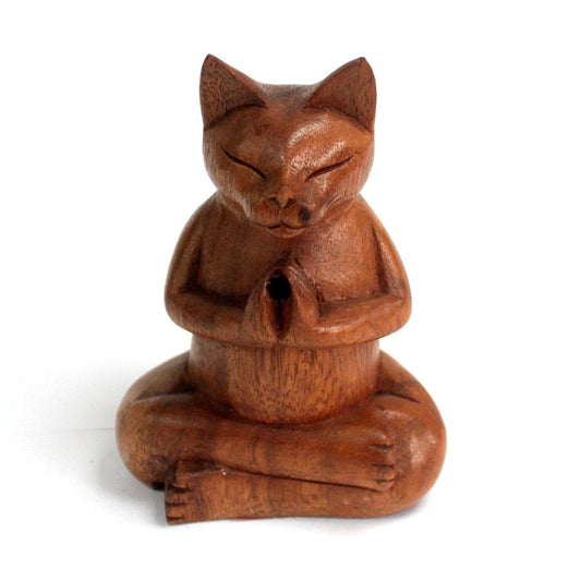 Bliss Wooden Carved Incense Burners - Med Yoga Cat