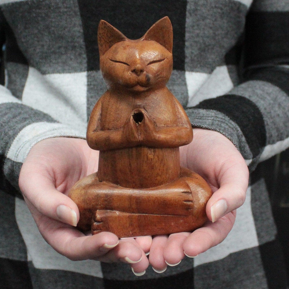 Wooden Carved Incense Burners - Med Yoga Cat - best price from Maltashopper.com CWIB-05