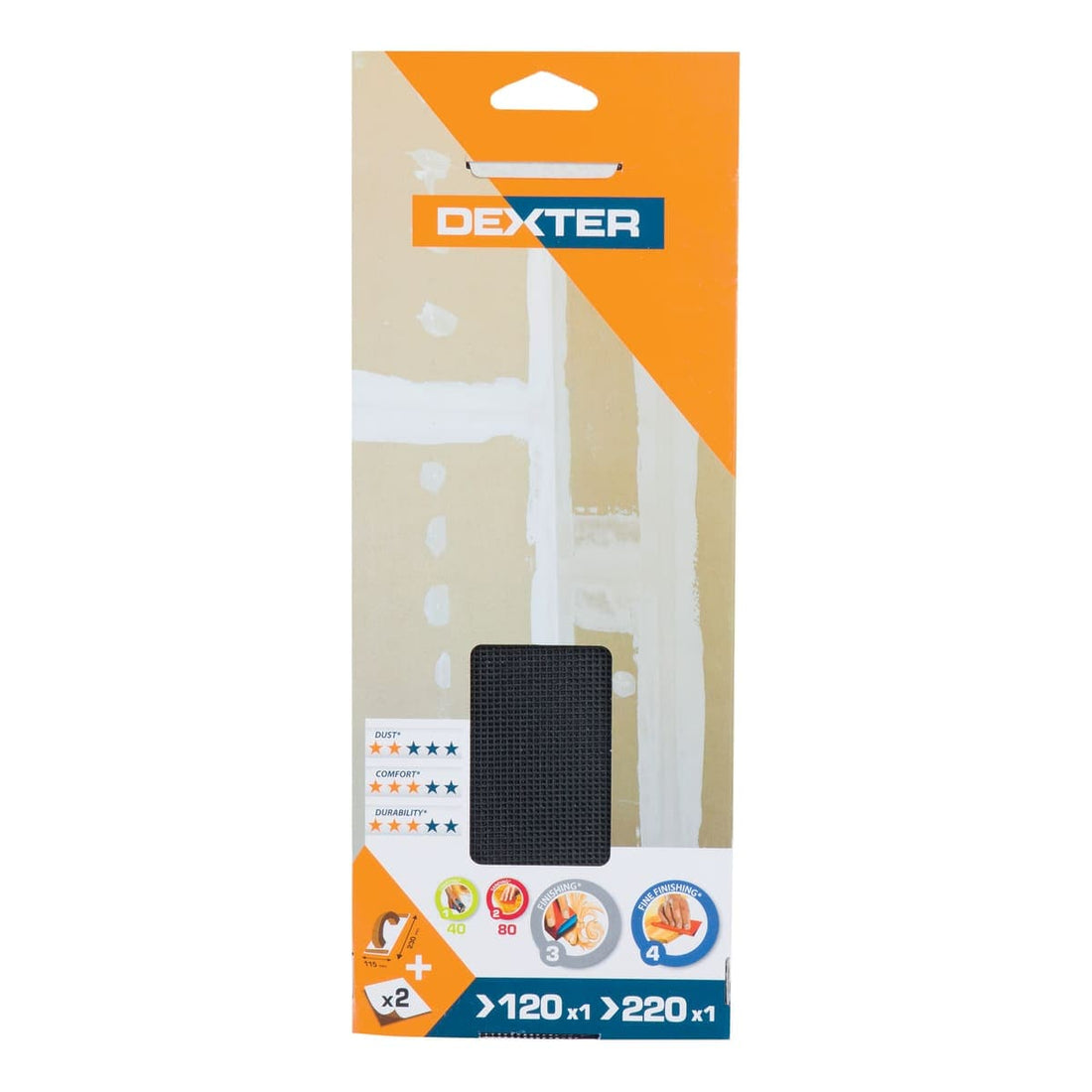 DEXTER SANDPAPER PAD 115X230MM + 2 SHEETS FOR WALL GRIT 120,220 - best price from Maltashopper.com BR400002111