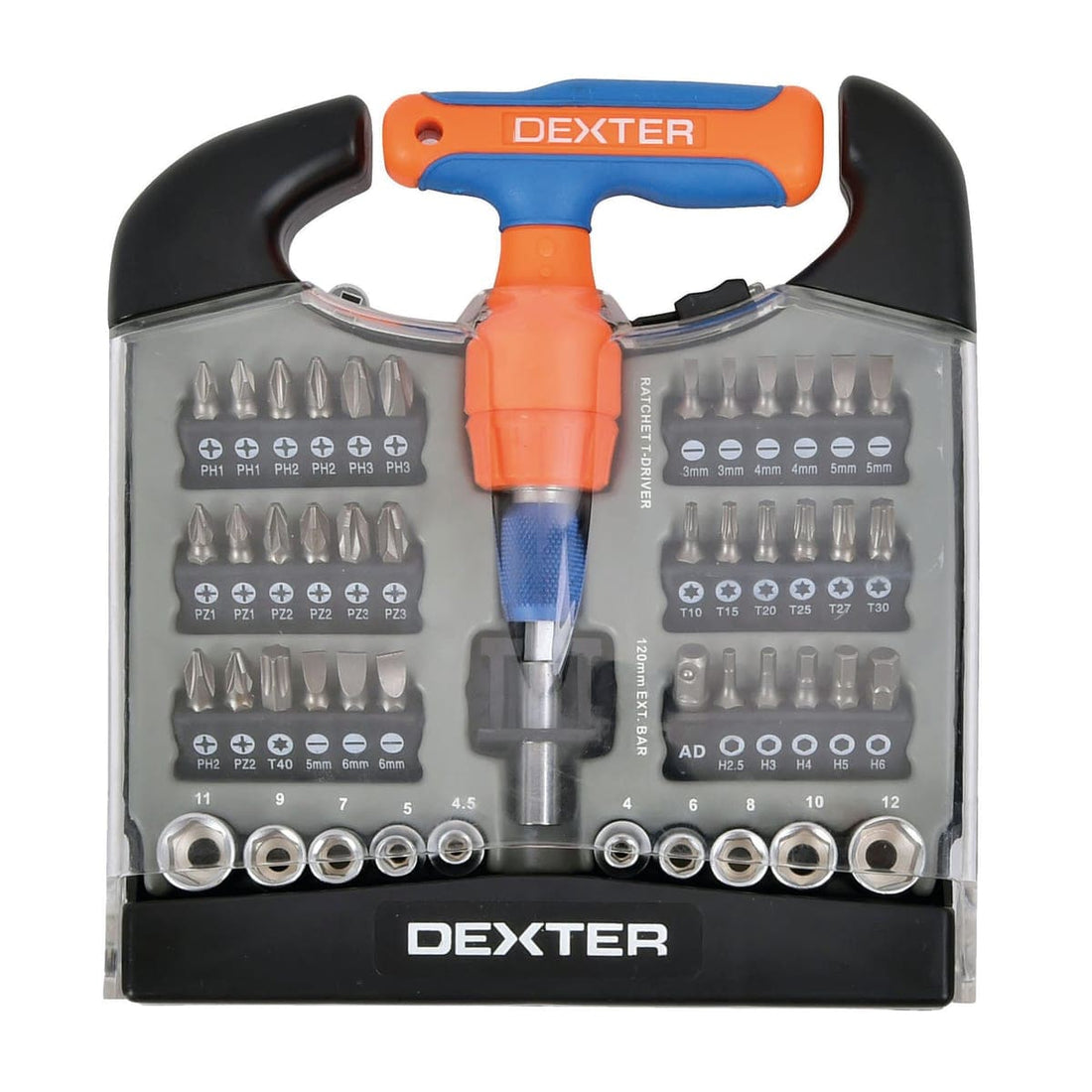 DEXTER T-SCREWDRIVER WITH BITS AND SOCKETS 48 PIECES
