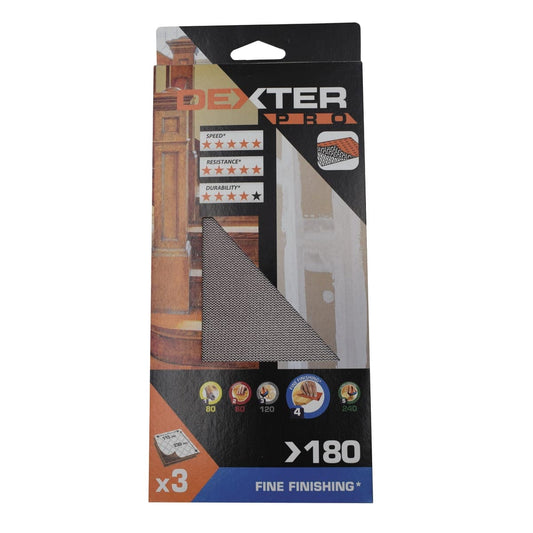 Bricocenter SANDING NET FOR DEXTER PRO ORBITAL SANDER, FOR WOOD, 115X230MM GRIT 180, 3 PIECES