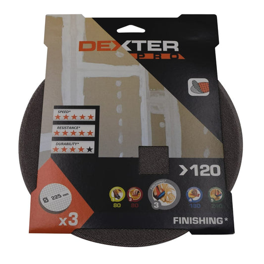 Bricocenter DEXTER PRO RANDOM ORBITAL SANDING NET, FOR WALLS 225 MM, GRIT 120, 3 PIECES