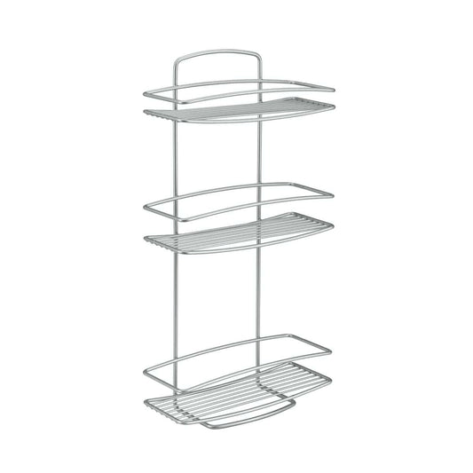 Bricocenter SHOWER ACCESSORY LARGE 3 SHELVES W26 D11 H53 CM SILVER METAL PLASTIC-COATED