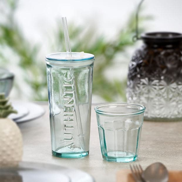 AUTHENTIC Glass with transparent straw H 17 cm - Ø 8.5 cm - best price from Maltashopper.com CS607481