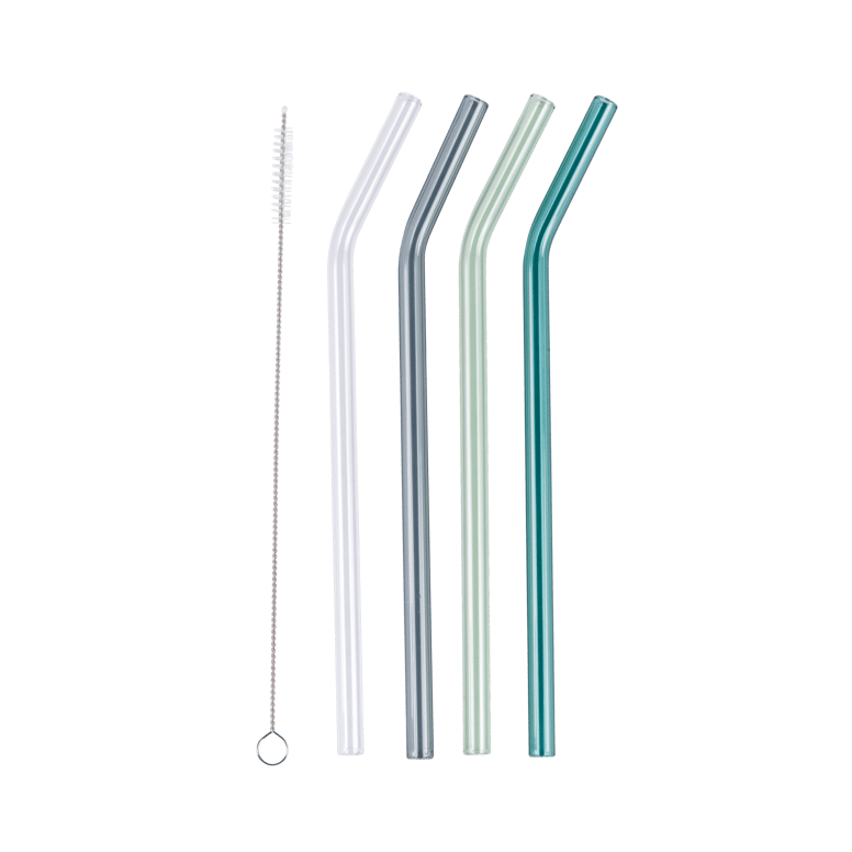 COLOR JUNGLE Straws set of 4 with cleaning brush grey, green, blue, transparent