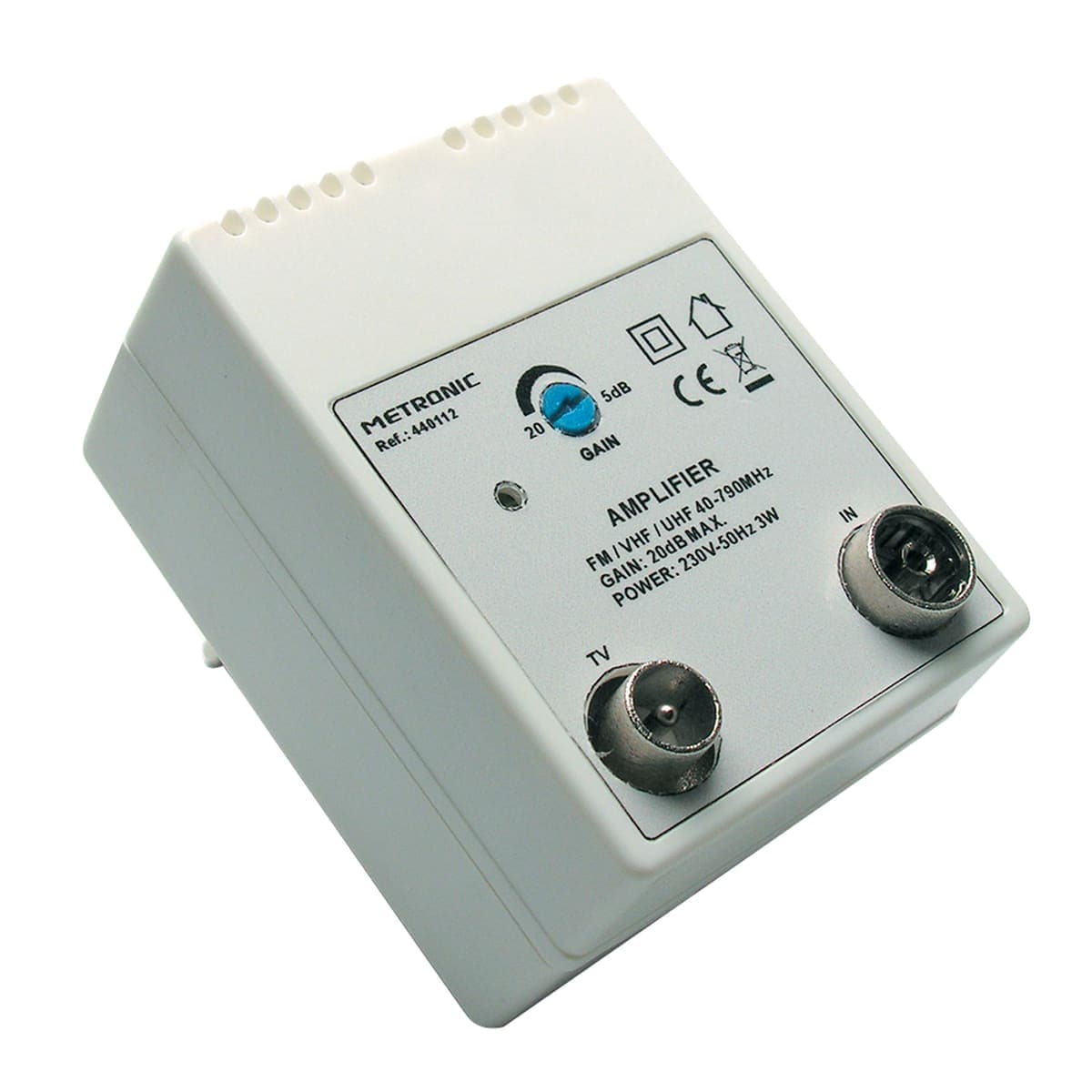 INDOOR TV SIGNAL AMPLIFIER 20 DB 1 CABLE CONNECTOR SOCKET 9.52MM - best price from Maltashopper.com BR420992138