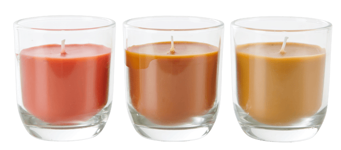 Casa FLAM Candle in vase 3 colors various colours, brown, ocher, terracotta, H 8 cm - Ø 7 cm