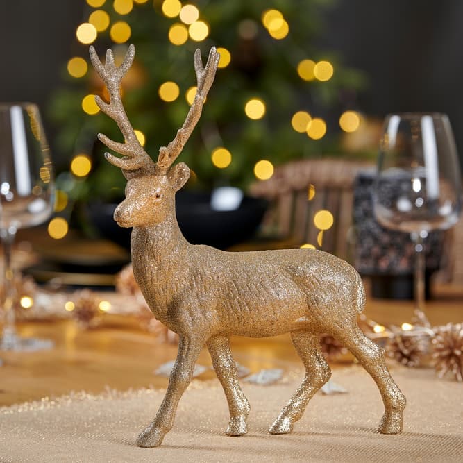 GOLD DEER Golden ornament decoration H 30 x W 21 x D 9 cm - best price from Maltashopper.com CS640374