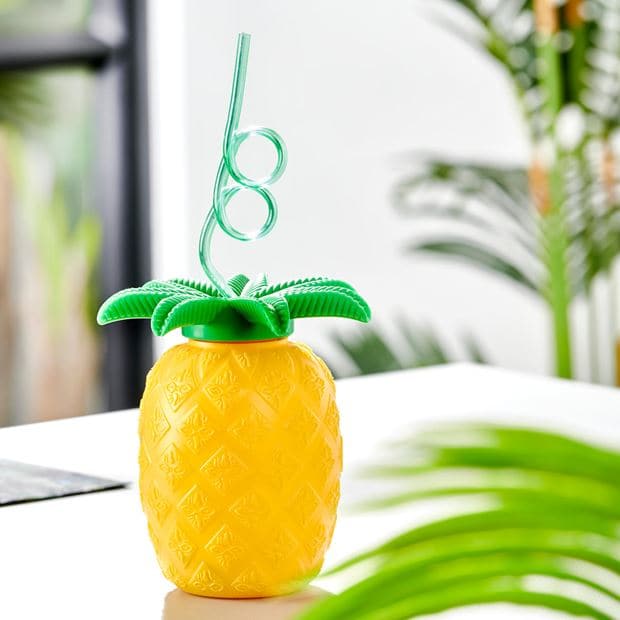 Casa TROPICAL Glass with yellow, green straw H 25 cm - Ø 7 cm