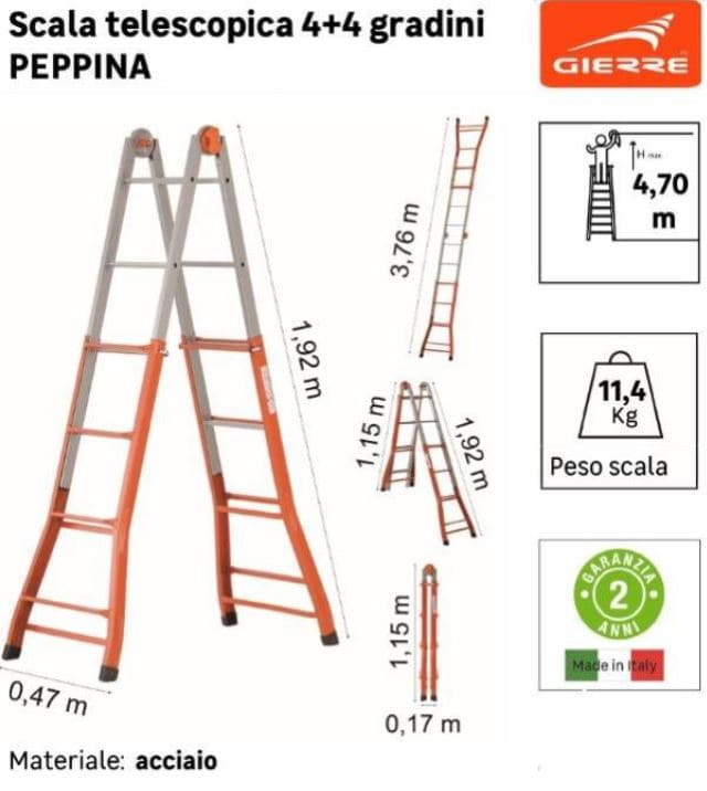 GIERRE 4 + 4 STEEL TELESCOPIC LADDER