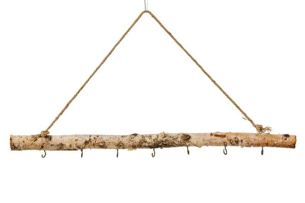 BIRCH Branch with 7 natural hooks, L 80 cm