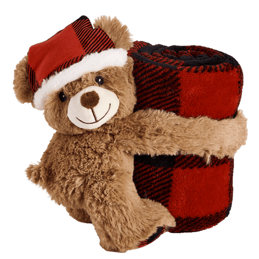 Casa TEDDY Christmas plush with plaid various colors H 20 x W 19 x D 13 cm