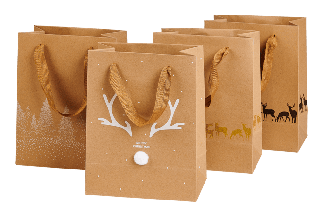 Casa XMAS KRAFT Gift bag 4 designs brownH 23 x W 18 x D 10 cm