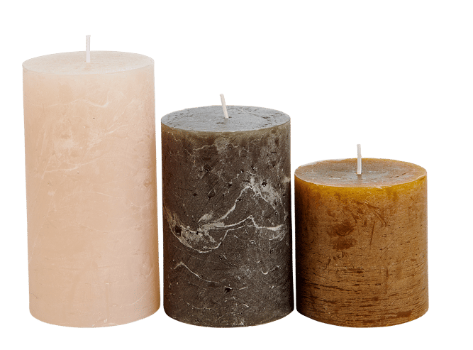 RUSTIC Green, cream, light purple set of 3 candles H 7 cm - Ø 7 cm