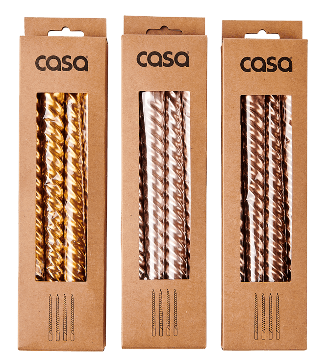 TWIST Candle set of 4 3 colors golden, bronze, pink H 25 cm - Ø 2,1 cm