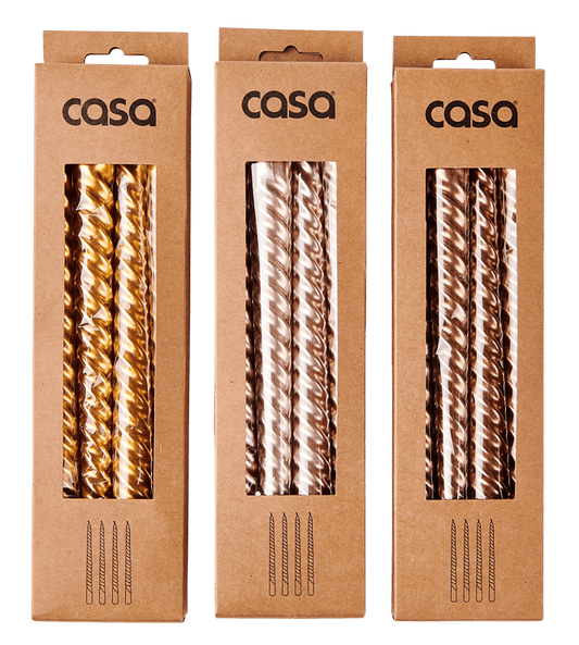 Casa TWIST Candle set of 4 3 colors golden, bronze, pink H 25 cm - Ø 2,1 cm