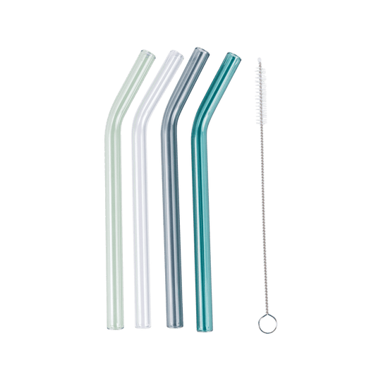 COLOR MIX Straws set of 4 with cleaning brush grey, green, blue, transparent, L 14 cm