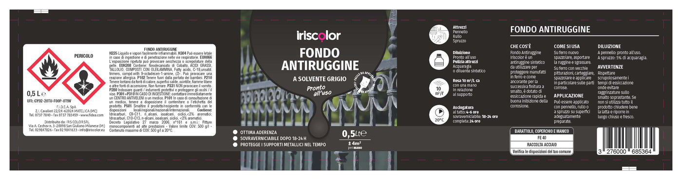 Bricocenter IRIS COLOUR GREY SOLVENT-BASED ANTI-RUST PRIMER 500ML
