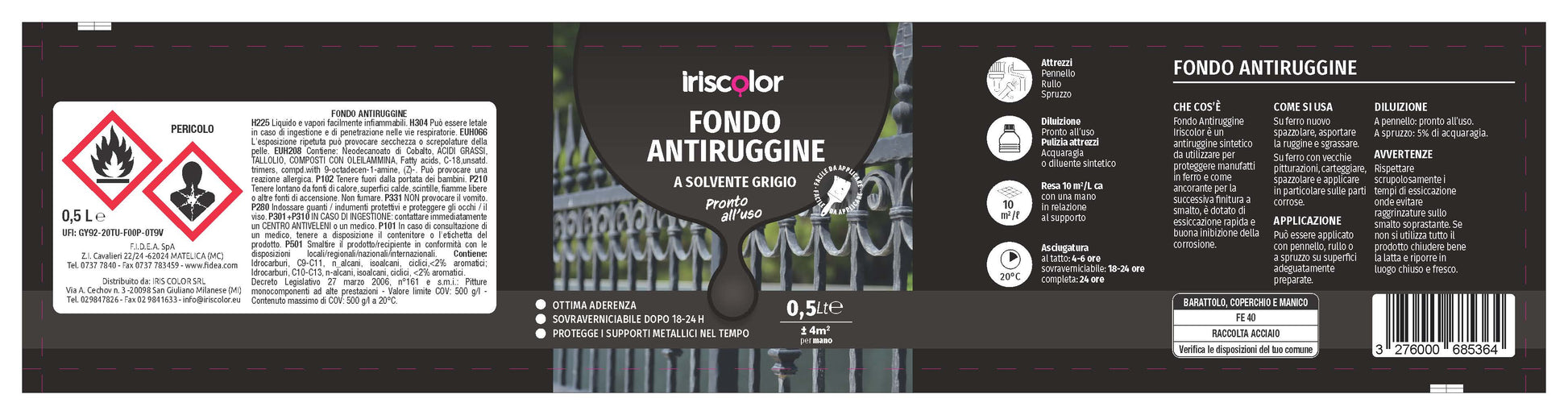 Bricocenter IRIS COLOUR GREY SOLVENT-BASED ANTI-RUST PRIMER 500ML