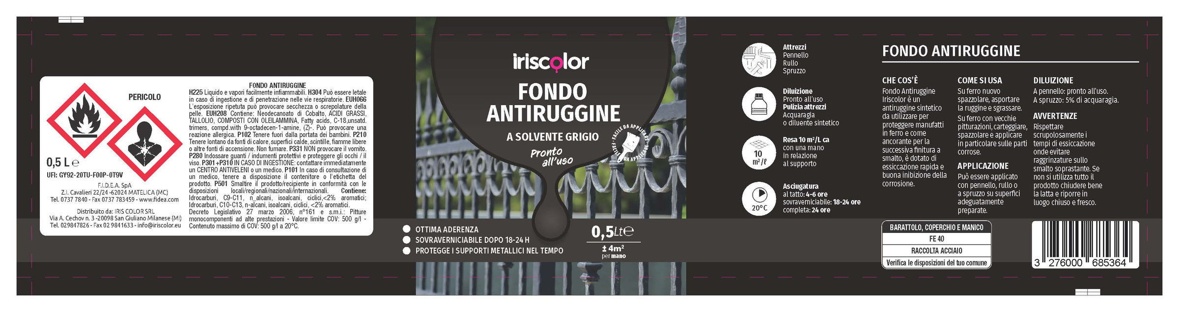 Bricocenter IRIS COLOUR GREY SOLVENT-BASED ANTI-RUST PRIMER 500ML