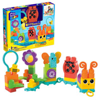 MEGA BLOKS Fisher Price Sensory Building Blocks Toy, Move N Groove Caterpillar Train With Pull String