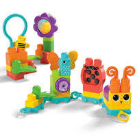 MEGA BLOKS Fisher Price Sensory Building Blocks Toy, Move N Groove Caterpillar Train With Pull String