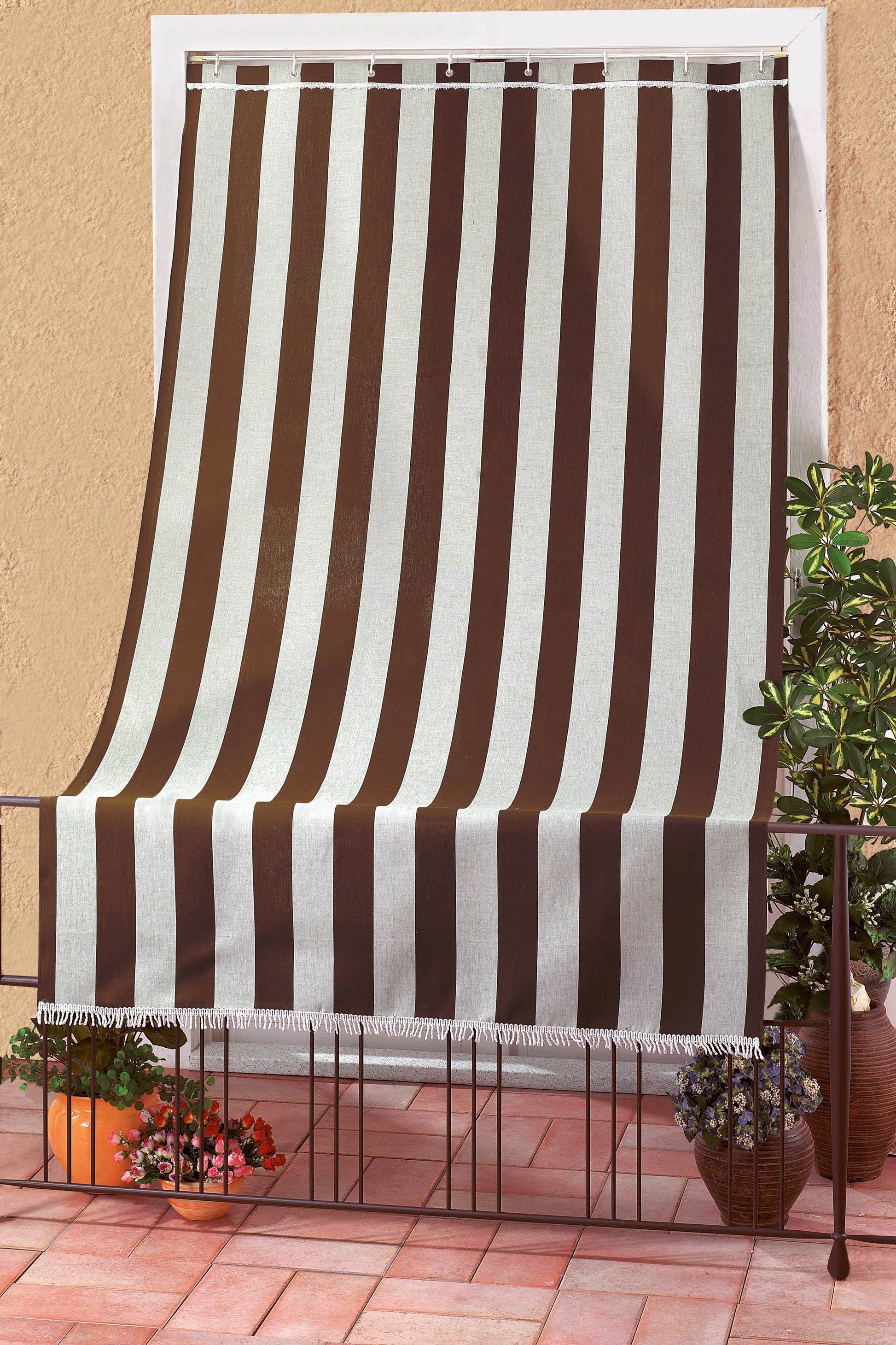 CARIBBEAN BALCONY AWNING 140X250 R/BROWN W/GROMMETS AND HOOKS