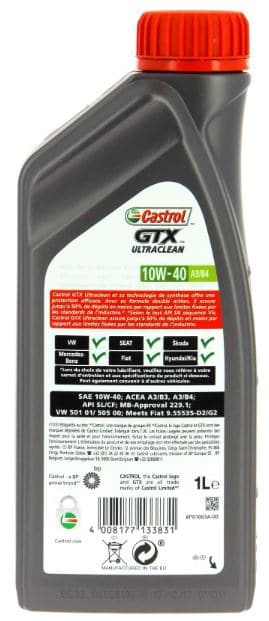 CASTROL GTX ULTRACLEAN 10W40 A3/B4 E4 ENGINE OIL 1L