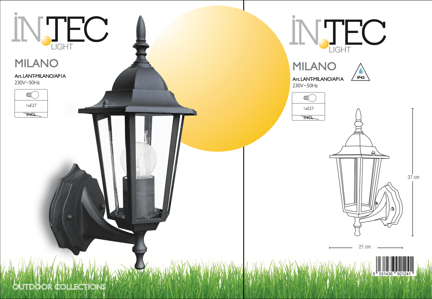Bricocenter MILANO ASCENDING WALL LIGHT ALUMINIUM BLACK 37X21 CM E27=60W IP44