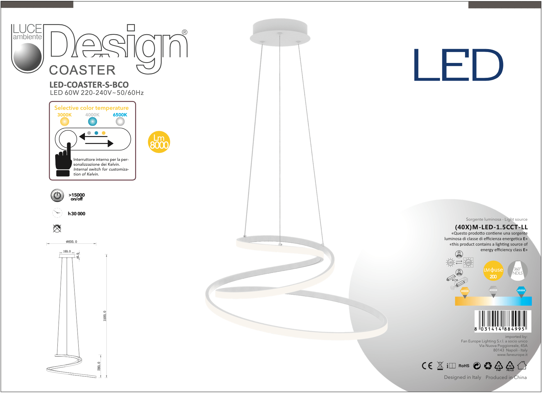 Bricocenter COASTER METAL CHANDELIER WHITE 60X31CM LED 60W 6900LM CCT