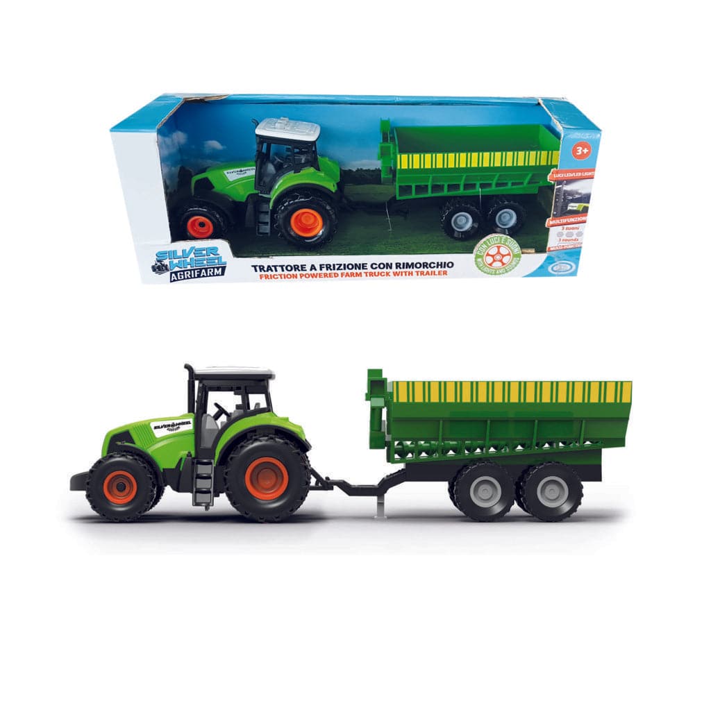 Silver Wheel - Tractor with accessory for collecting wheat with friction, with lights and sounds measures 27*6*6 cm.