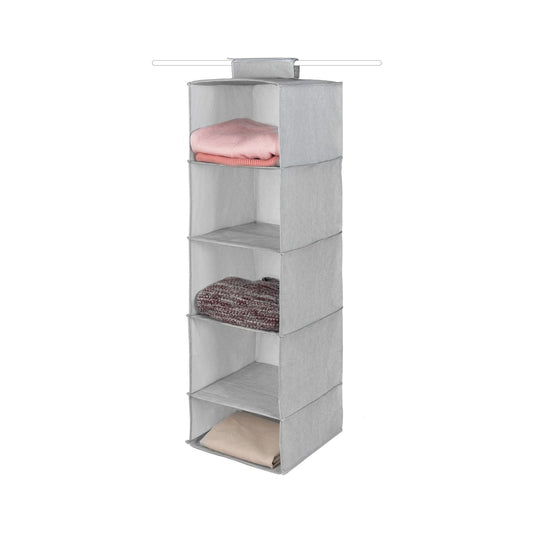 CLOTHES ORGANISER 5 SHELVES BOSTON GREY HERRINGBONE 30X30X105 CM