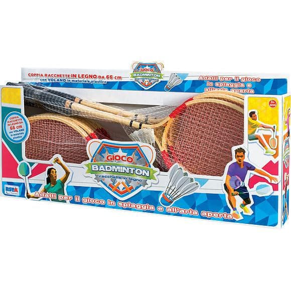 2 Badminton Wooden Rackets + Flywheel + 6 Pcs Diplay Net Ball