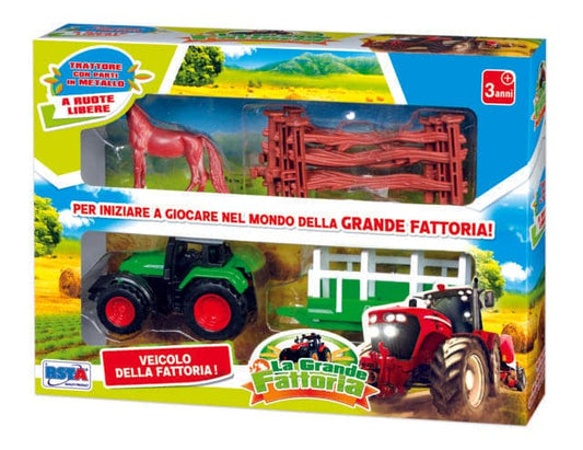 FARM TRACTOR WITH WAGON + ANIMAL + FENCE