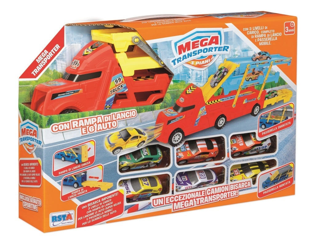 Toys MEGA TRANSPORTER TRUCK WITH 6 METAL CARS