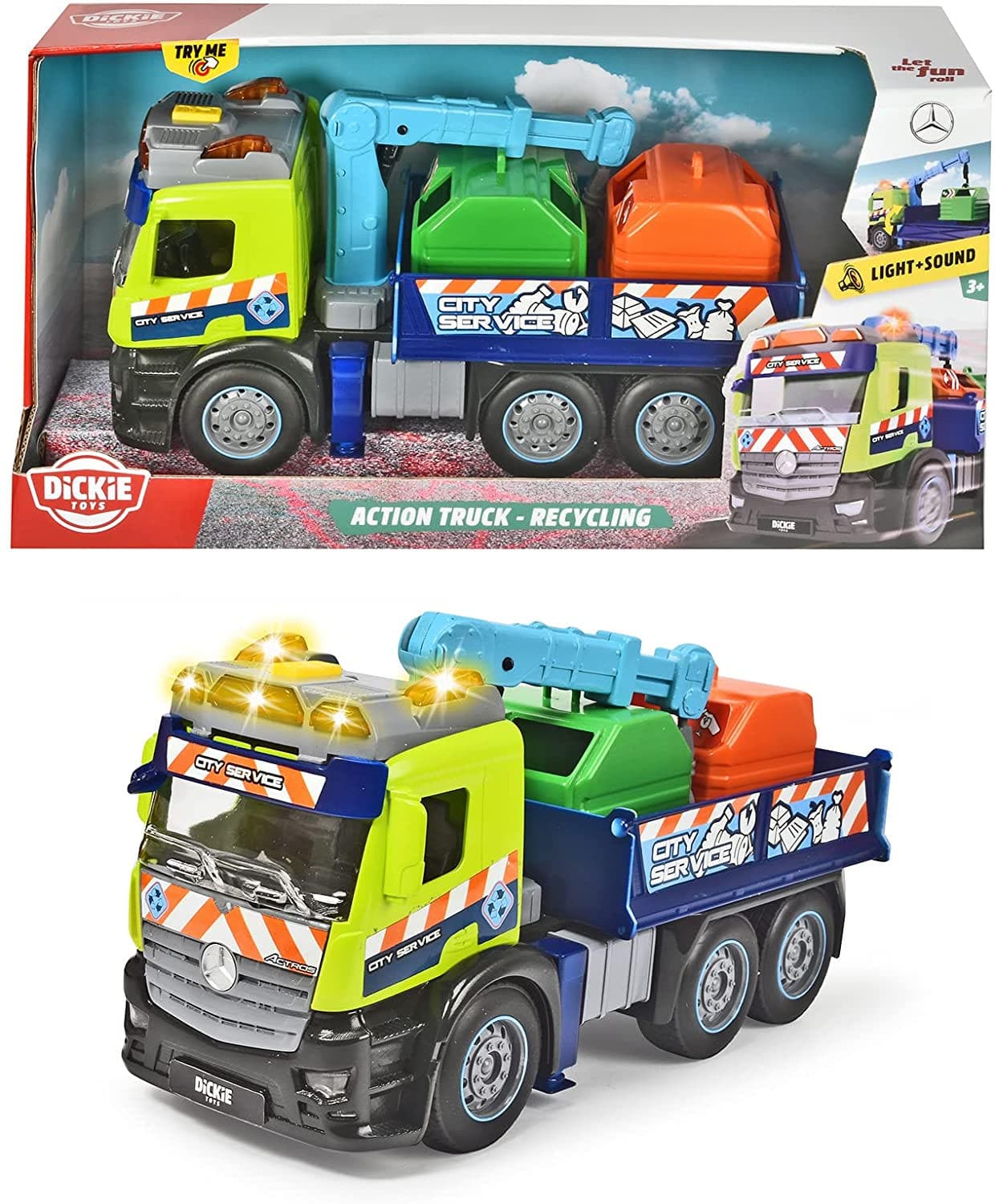 Dickie - Mercedes Action Truck Recycling cm. 26 with Lights and Sounds