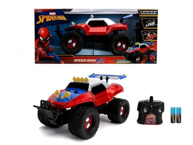 Toys Marvel Spider-Man RC Buggy 1:14, 2 channels, 2.4GHz, turbo function, speed up to 9km/h, full driving function, USB charging system