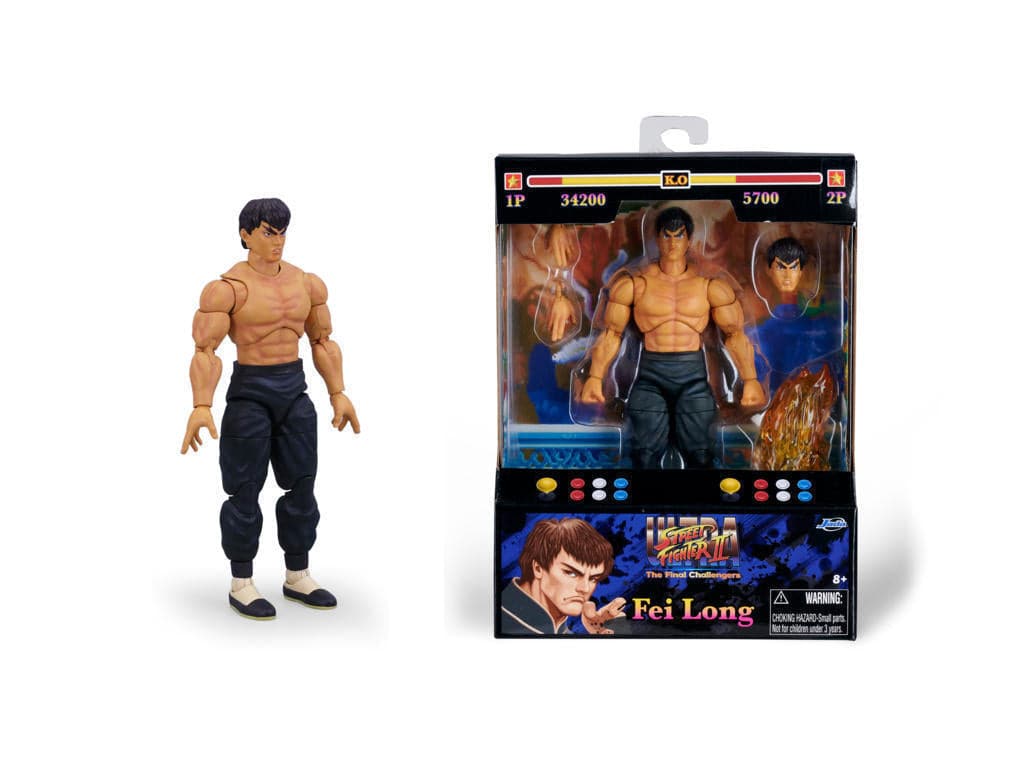 Street Fighter II Fei-Long Character cm.15 articulated cult pop collectible character, 25 points of articulation, interchangeable hands and head, accessories