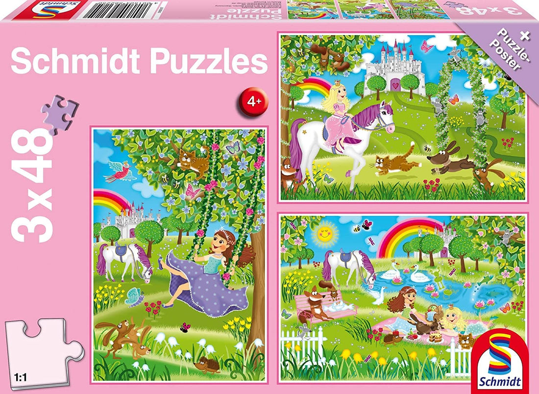 3 48 Piece Puzzles Princess In The Castle Garden